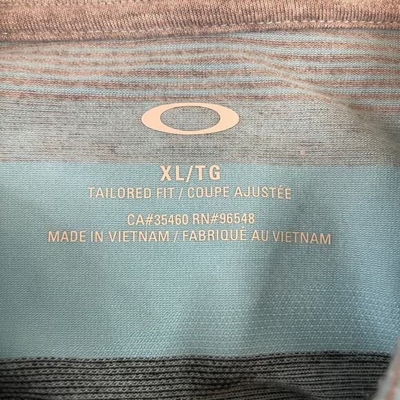 Oakley XL Tailored Fit Stripe Polo Shirt Blue Gray Teal Golf Performance Top - Picture 3 of 9